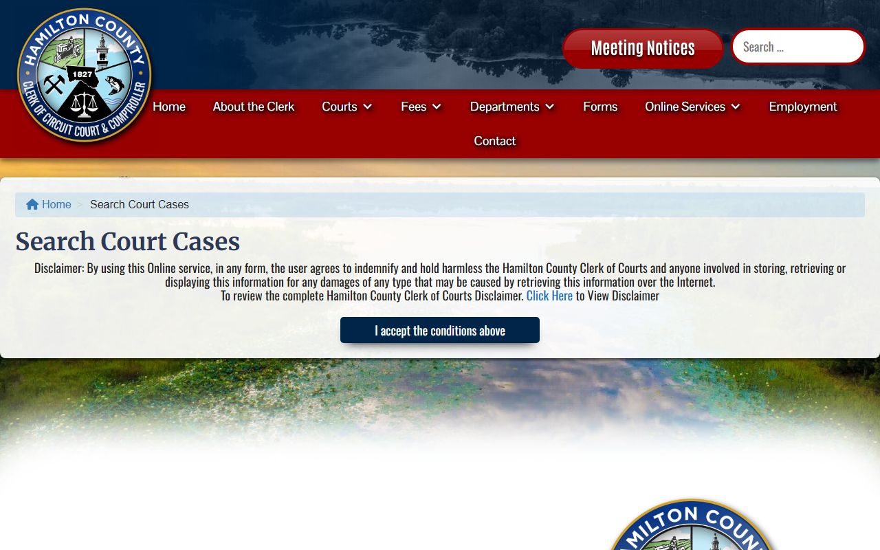 Hamilton County Clerk court search page for court records after an arrest