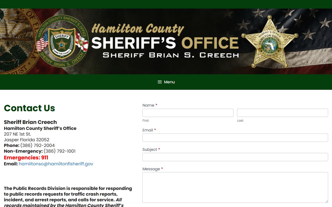 Hamilton County Sheriff public records page for jail booking photos